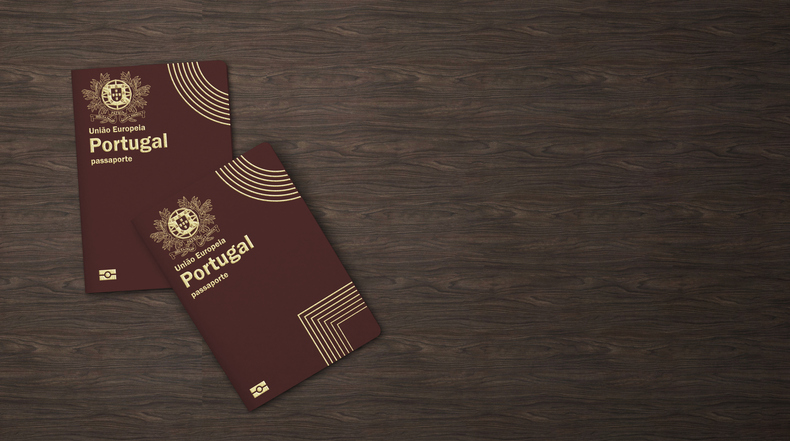 Portugal passport on a wooden background