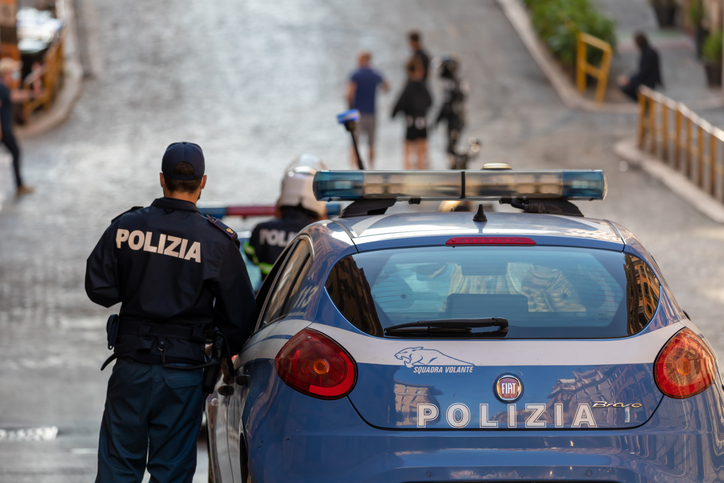 Italian policeman on patrol in the city